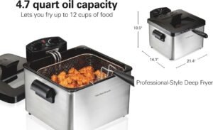 Read more about the article Product Review:Hamilton Beach Triple Basket Electric Deep Fryer, 4.7 Quarts / 19 Cups Oil Capacity, Lid with View Window, Professional Style, 1800 Watts, Stainless Steel (35034)